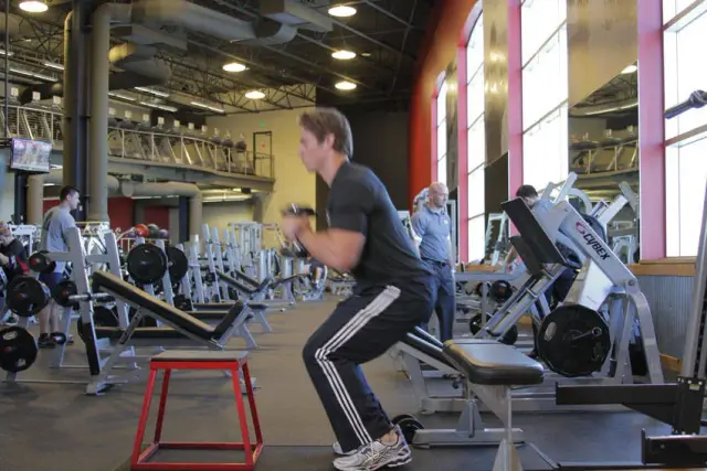 Dumbbell Seated Box Jump — End