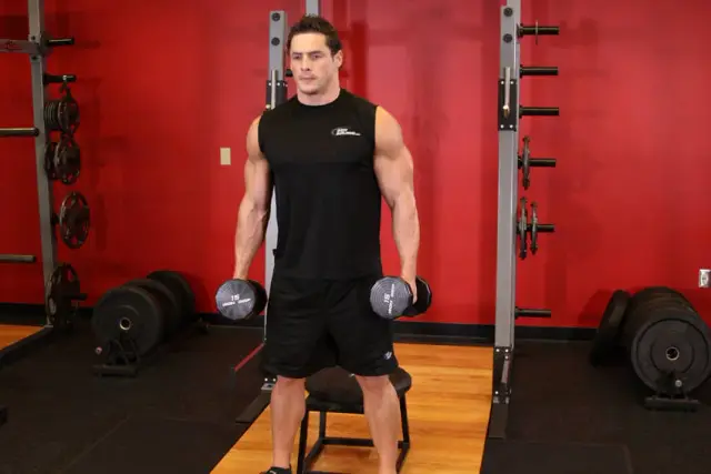 Dumbbell Squat To A Bench — Start