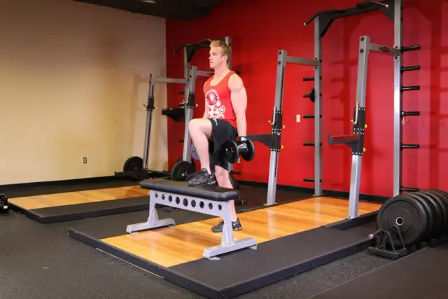 Dumbbell Step Ups — End
