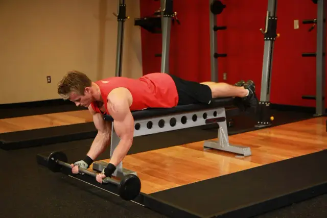 Lying High Bench Barbell Curl 1