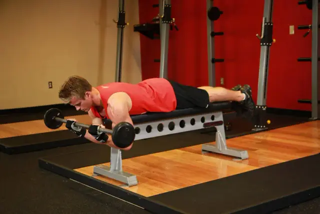 Lying High Bench Barbell Curl 2