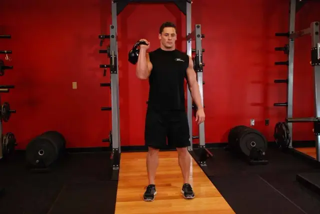 One-Arm Kettlebell Split Jerk — Start