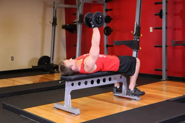 One Arm Dumbbell Bench Press — End
