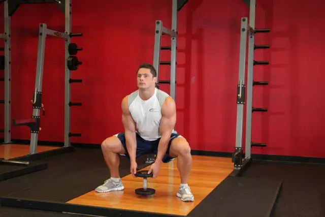 Plie Dumbbell Squat — End