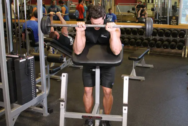 Reverse Barbell Preacher Curls — End