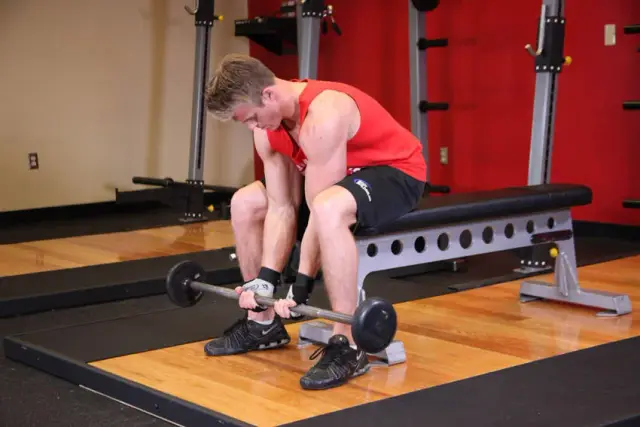 Seated Close-Grip Concentration Barbell Curl — Start