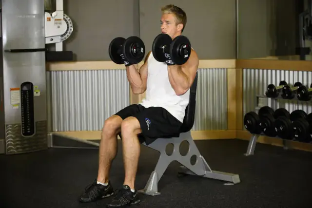 Seated Dumbbell Curl — End