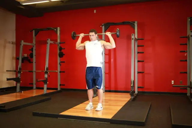 Standing Barbell Press Behind Neck — Start
