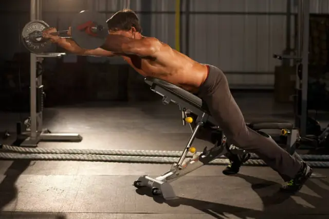 Straight Raises on Incline Bench — End